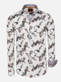 Wam Denim Paisley White Floral Print Overhemd Lange Mouw| Overhemd Lange Mouwen