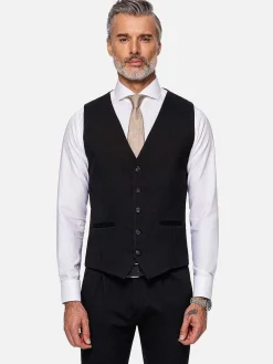 Wam Denim Red Wood Glen Check Slim Fit Dark Red Black Suit Gilet| Gilets