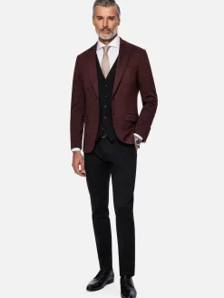 Wam Denim Red Wood Wide Lapel Dark Red Black Suit Colbert| Colberts