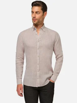 Wam Denim Redention Linen Beige Overhemd Lange Mouw| Overhemd Lange Mouwen