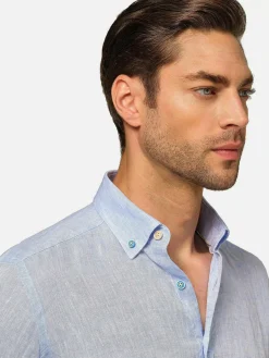 Wam Denim Overhemd Lange Mouwen<Redention Linen Blue Overhemd Lange Mouw