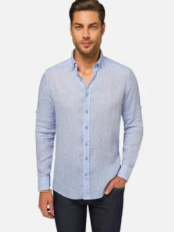 Wam Denim Redention Linen Blue Overhemd Lange Mouw| Overhemd Lange Mouwen