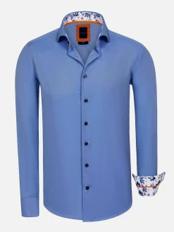 Wam Denim Redon Indigo Poplin Plain Overhemd Longe Mouw| Overhemd Lange Mouwen