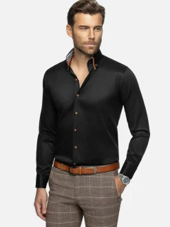 Wam Denim Overhemd Lange Mouwen<Romney Solid Black Overhemd Lange Mouw