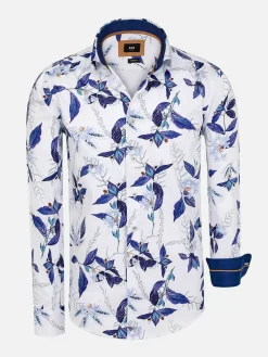 Wam Denim Santorini White Floral Print Overhemd Lange Mouw| Overhemd Lange Mouwen