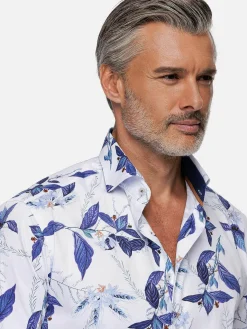 Wam Denim Santorini White Floral Print Overhemd Lange Mouw| Overhemd Lange Mouwen