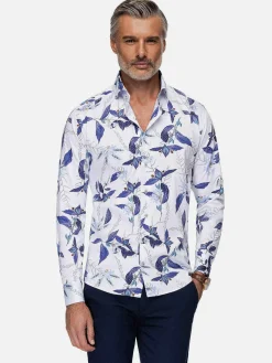 Wam Denim Santorini White Floral Print Overhemd Lange Mouw| Overhemd Lange Mouwen