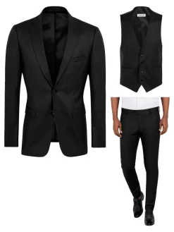 Wam Denim Scottsville Slim Fit Black Suit Gilet| Vesten