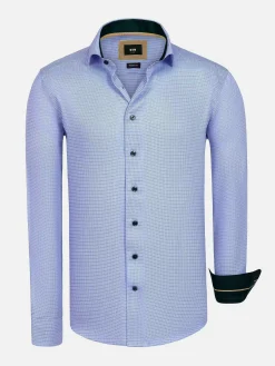 Wam Denim Sky Lake Blue Micro Patterned Long Sleeve Shirt| Overhemd Lange Mouwen