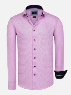 Wam Denim Sky Lake Pink Micro Patterned Overhemd Lange Mouw| Overhemd Lange Mouwen