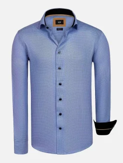 Wam Denim Overhemd Lange Mouwen<Sky Lake Royal Blue Micro Patterned Overhemd Lange Mouw