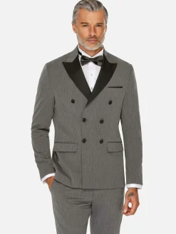 Wam Denim Slim Fit Double Breasted Grey Colbert| Colberts