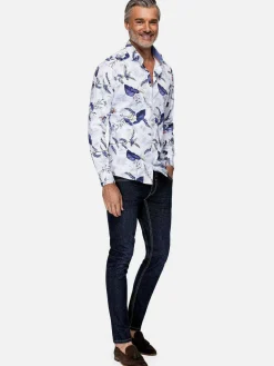 Wam Denim Sullivan White Floral Print Overhemd Lange Mouw| Overhemd Lange Mouwen
