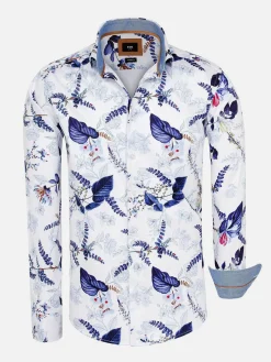 Wam Denim Sullivan White Floral Print Overhemd Lange Mouw| Overhemd Lange Mouwen