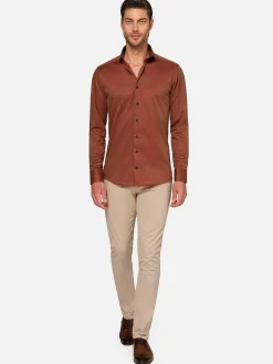 Wam Denim Tempesta Plain Cotton Light Brown Overhemd Lange Mouw| Overhemd Lange Mouwen