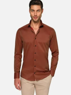 Wam Denim Tempesta Plain Cotton Light Brown Overhemd Lange Mouw| Overhemd Lange Mouwen