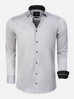 Wam Denim Overhemd Lange Mouwen<Terrassa Solid Grey Overhemd Lange Mouw