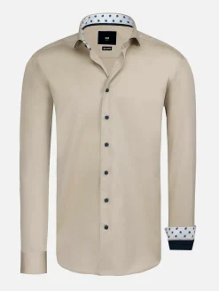 Wam Denim Vercelli Solid Beige Overhemd Longe Mouw| Overhemd Lange Mouwen