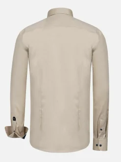 Wam Denim Vercelli Solid Beige Overhemd Longe Mouw| Overhemd Lange Mouwen