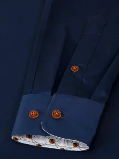 Wam Denim Vercelli Solid Navy Overhemd Lange Mouw| Overhemd Lange Mouwen