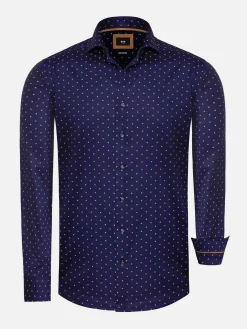 Wam Denim Verdantia Coffee Bean Pattern Navy Overhemd Lange Mouw| Overhemd Lange Mouwen