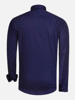 Wam Denim Verdantia Coffee Bean Pattern Navy Overhemd Lange Mouw| Overhemd Lange Mouwen