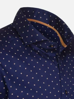 Wam Denim Verdantia Coffee Bean Pattern Navy Overhemd Lange Mouw| Overhemd Lange Mouwen