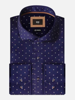 Wam Denim Verdantia Coffee Bean Pattern Navy Overhemd Lange Mouw| Overhemd Lange Mouwen