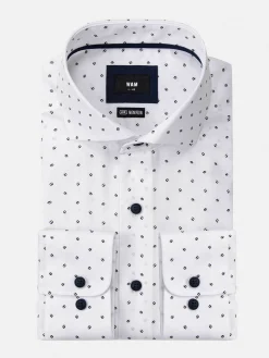 Wam Denim Verdantia Coffee Bean Pattern White Overhemd Lange Mouw| Overhemd Lange Mouwen