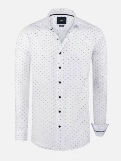 Wam Denim Verdantia Coffee Bean Pattern White Overhemd Lange Mouw| Overhemd Lange Mouwen